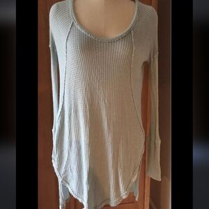 Free People Tunic Light Blue Textured Scoop Neck Long Sleeve Size Small